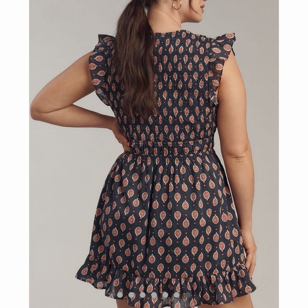 Anthropologie The Peregrine Mini Dress Smock Bodice Mini Dress Navy Womens 1X - Picture 3 of 8